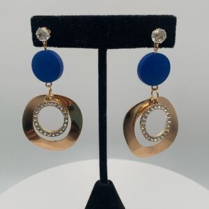 Vintage Lovely Asymmetric Navy Blue and Gold Dangle earrings, Unmarked